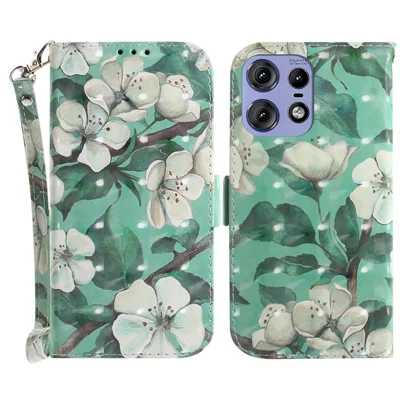 For Motorola Edge 50 5G / Edge 50 Pro 5G Case Pattern Printing Leather Wallet Phone Cover with Strap - Watercolor Flowers
