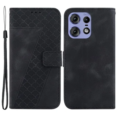For Motorola Edge 50 5G / Edge 50 Pro 5G Case 7-Shape Imprinted Wallet Leather Phone Cover - Black