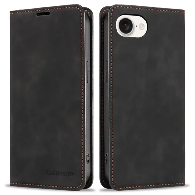 FORWENW Fantasy Series for iPhone 17e / 16e Case Skin-Touch Leather Magnetic Absorption Phone Cover - Black