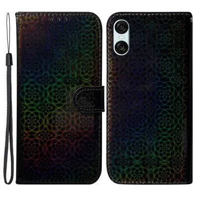For Sony Xperia 10 VI Wallet Cover Dazzling Flower PU Leather Magnetic Clasp Protective Phone Case - Black