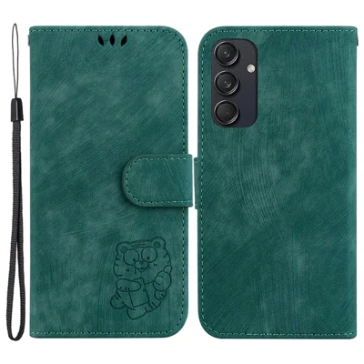 For Samsung Galaxy M55 5G / C55 5G / F55 5G Case Wallet Little Tiger Imprinted Leather Phone Cover - Green