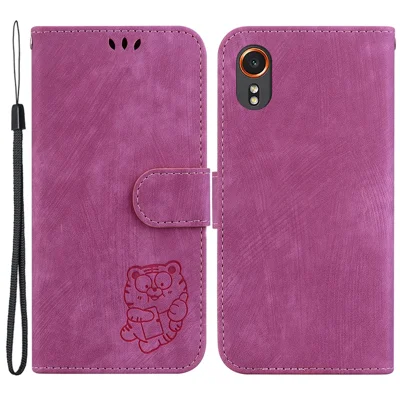 Voor Samsung Galaxy Xcover7 Hoesje Schattig Tijger Leer Kaarthouder / Geldvakjes Telefoonhoesje - Roze