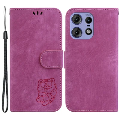 For Motorola Edge 50 5G / Edge 50 Pro 5G Case Leather Wallet Phone Cover Cute Tiger Pattern - Rose