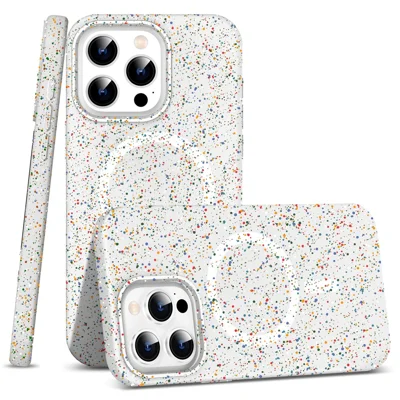 For iPhone 12 Pro Max Matte Case Colorful Spots Hard PC Phone Cover Compatible with MagSafe - White