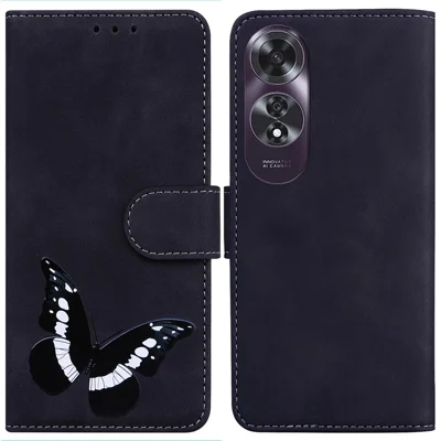 For Oppo A60 4G Case Butterfly Printed PU Leather Stand Function Phone Cover - Black