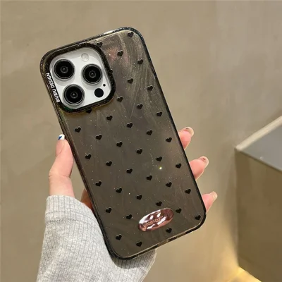 For iPhone 15 Pro Case Slim-Fit Phone Back Cover Wholesale TPU+PC Phone Protective Shell - Black Heart