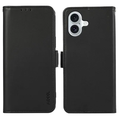 ABEEL voor iPhone 16 Standhoes met RFID-blokkering Leer Wallet Telefoonhoes - Zwart