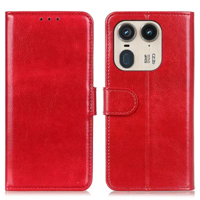 Obudowa do Motorola Edge 50 Ultra 5G / Moto X50 Ultra 5G, ochronna obudowa z tworzywa PU z klapką, materiał z fakturą konia, z funkcją stojaka - czerwony