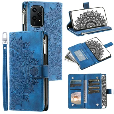 006 For Honor 200 Lite Case Zipper Wallet PU Leather Mandala Flower Phone Cover - Blue