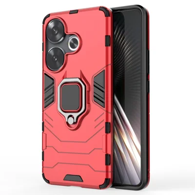 For Xiaomi Redmi Turbo 3 5G / Poco F6 5G Case Ring Holder Kickstand PC+TPU Phone Cover - Red