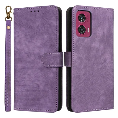 For Motorola Edge 50 Fusion 5G Shockproof Case RFID Blocking PU Leather Phone Cover - Purple