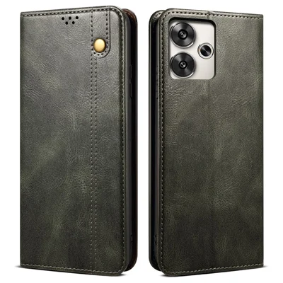 For Xiaomi Redmi Turbo 3 5G / Poco F6 5G Case Viewing Stand Crazy Horse Texture Leather Phone Cover - Green