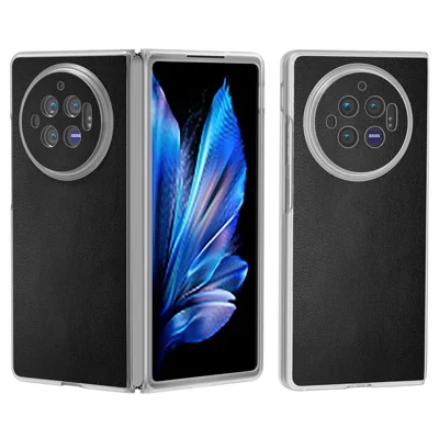 Voor vivo X Fold3 Hoesje Antislip Grip Beschermend Leer+PC Telefoonhoes - Zwart