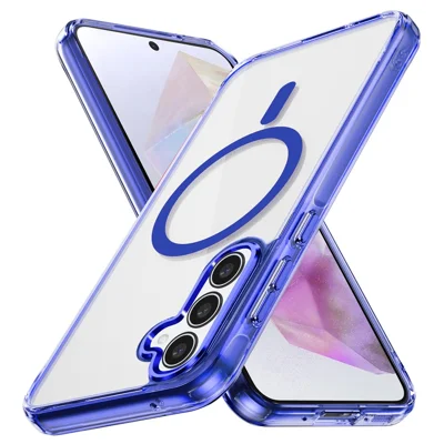 For Samsung Galaxy A35 5G Magnetic Phone Case TPU Frame Clear PC Back Cover - Blue