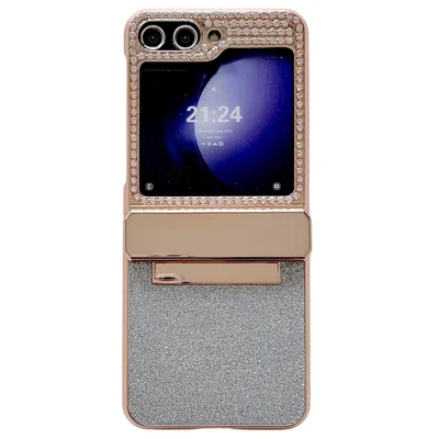 For Samsung Galaxy Z Flip7 FE 5G / Z Flip6 5G / Z Flip5 5G Case Rhinestones Decor Hard PC Folding Phone Cover - Blue