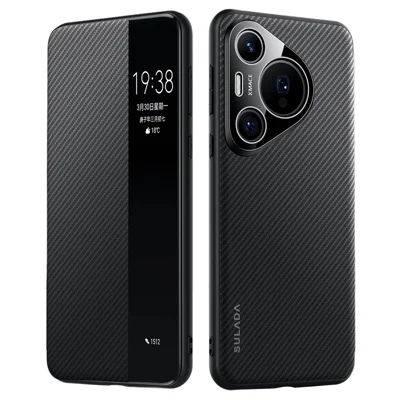 SULADA voor Huawei Pura 70 hoes met kijkvenster en lederen telefoonhoes met automatisch aan/uit - Zwart