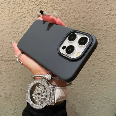For iPhone 13 Pro 6.1 inch Phone Case Matte Metal Lens Frame PC Cover   - Black