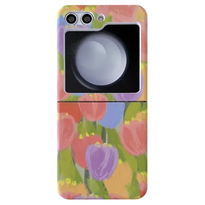For Samsung Galaxy Z Flip5 5G Case Water Transfer Printing Tulip Pattern PC Phone Cover - Orange