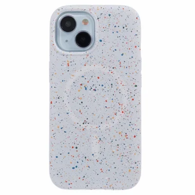 For iPhone 14 Case Colorful Spots Matte Hard PC Phone Cover Compatible with MagSafe - White
