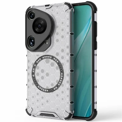 For Huawei Pura 70 Ultra Case Magnetic Case Honeycomb TPU+PC Phone Cover - Transparent
