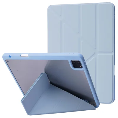 For iPad Pro 11 (2025) / 11 (2024) Case Origami Stand Leather Smart Cover with Pen Holder - Baby Blue