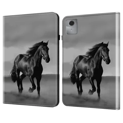 For Lenovo Tab M11 / Xiaoxin Pad 11 2024 Case Leather Tablet Cover with Card Holder -  Black Horse