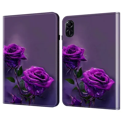 For Honor Pad X9 Case with Handstrap Pattern PU Leather Stand Tablet Cover - Purple Rose