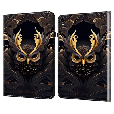 For Samsung Galaxy Tab S10 Lite / S10 FE / S9 FE / S9 Case Folio Stand PU Leather Pattern Tablet Cover - Owl