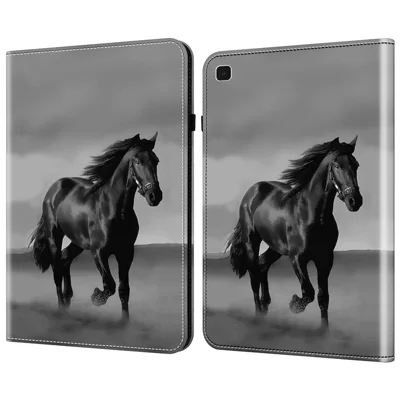 For Samsung Galaxy Tab A7 10.4 (2020) / (2022) Tablet Case Pattern Printing PU Leather Flip Cover with Stand - Black Horse