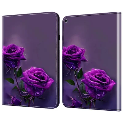 For iPad 10.2 (2019) / (2020) / (2021) Case Pattern Leather Tablet Cover with Card Slots - Purple Rose