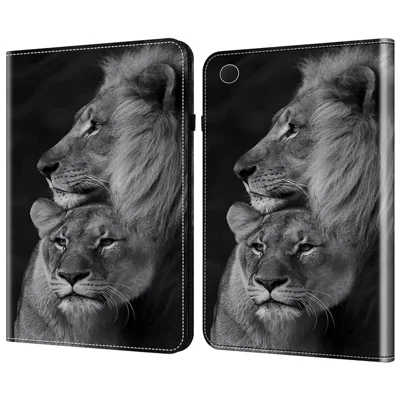 For Samsung Galaxy Tab A8 10.5 (2021) / (2022) Case Flip Stand Leather Tablet Cover Pattern Printed - Couple Lions
