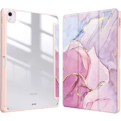 Bulk Purchasing For iPad Air 11 (2026) / (2025) / (2024) Case Pattern Leather Tablet Cover Clear Back Shell Auto Wake / Sleep - Pink Marble