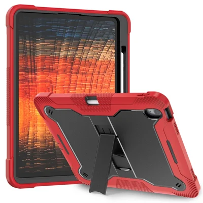 غطاء لجهاز iPad Air 13 (2025) / (2024) بمسند قابل للطي من السيليكون + PC، غطاء واقي ضد الصدمات عالية - أحمر + أسود