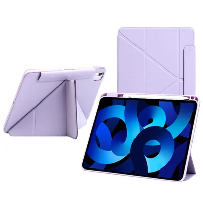 For iPad Air 11 (2026) / (2025) / (2024) / Air (2022) / (2020) Case Origami Stand PU Leather Tablet Cover 360-degree Rotatable - Purple