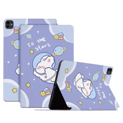 For iPad Pro 11 (2025) / 11 (2024) Case Cute Cartoon Pattern PU Leather Smart Flip Tablet Cover - Aerospace Rabbit