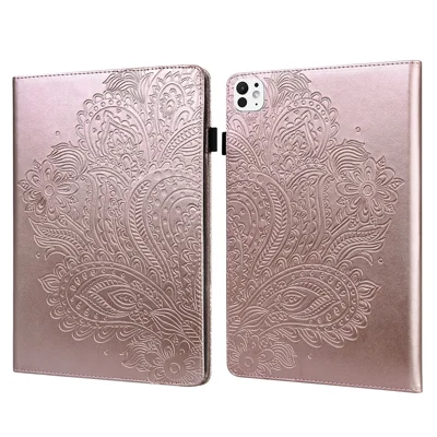 For iPad Pro 11 (2025) / 11 (2024) Case Flower Pattern Card Holder PU Leather Stand Tablet Cover - Rose Gold