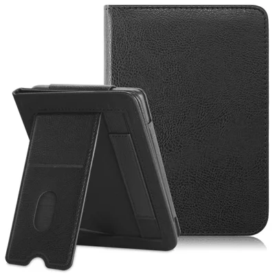 For Kobo Clara Colour / Clara 2E Case Card Slots Stand Hand Strap PU Leather E-Reader Cover - Black