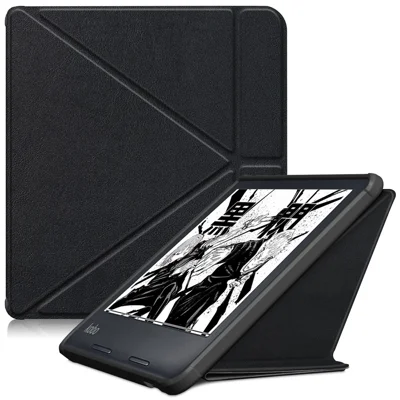 For Kobo Libra Colour / Libra 2 Case PU Leather Protective E-Reader Cover Origami Stand - Black