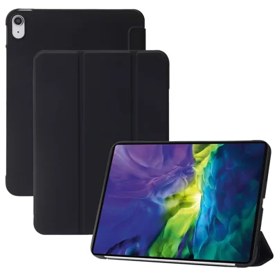 غطاء لجهاز iPad Air 11 (2025) / (2024) من جلد البولي يوريثان + سيليكون ثلاثي الطي مع حامل - أسود