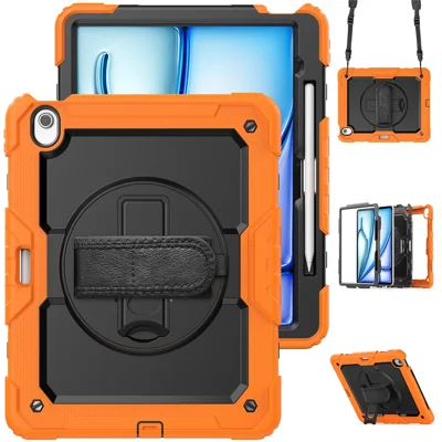 For iPad Air 13 (2026) / (2025) / (2024) Case PC+Silicone Dust-Proof Tablet Cover with PET Screen Protector / Shoulder Strap - Orange