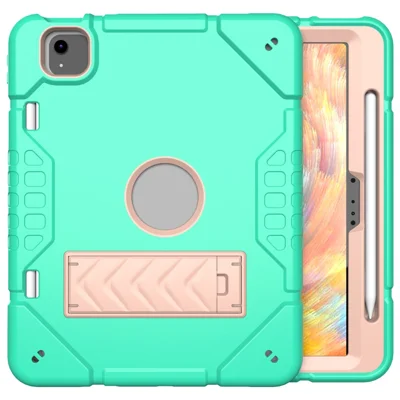 For iPad Air 11 (2026) / (2025) / (2024) M2 Case Rugged Kickstand PC+TPU Tablet Cover with Pen Slot - Mint Green+Rose Gold