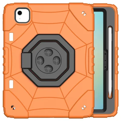 For iPad Air 11 (2026) / (2025) / (2024) M2 Case TPU+PC Tablet Cover with Handle Kickstand and Pencil Holder - Orange+Black
