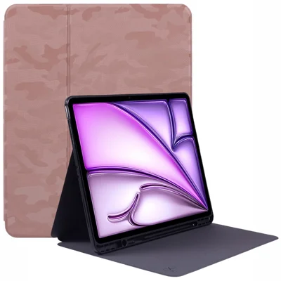 X-LEVEL For iPad Air 13 (2026) / (2025) / (2024) Case Camouflage Pattern Leather Smart Tablet Cover with Pencil Holder - Pink