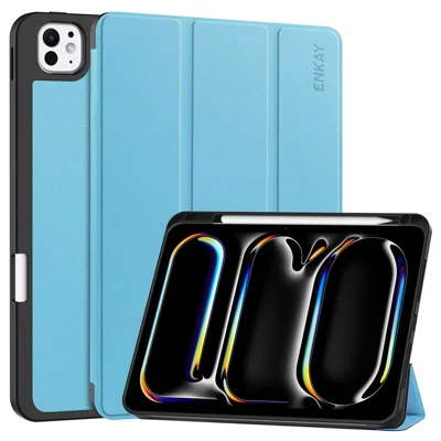 ENKAY HAT PRINCE For iPad Pro 11 (2025) / 11 (2024) Tri-Fold Stand Tablet Case PU Leather+TPU Smart Cover with Pencil Holder - Baby Blue