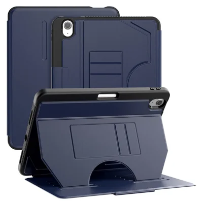 For iPad Air 11 (2026) / (2025) / (2024) PU Leather Tablet Case Card Holder Auto Wake / Sleep Stand Cover with Pencil Slot - Navy Blue