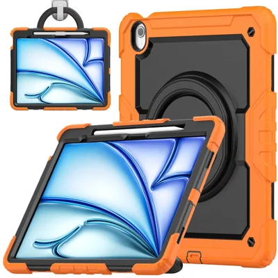 For iPad Air 13 (2026) / (2025) / (2024) Case PC+Silicone Tablet Cover with Kickstand, Strap - Orange