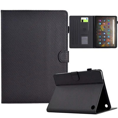 For Amazon Fire HD 10 Plus (2023) Case Carbon Fiber Texture PU Leather E-Reader Cover - Black