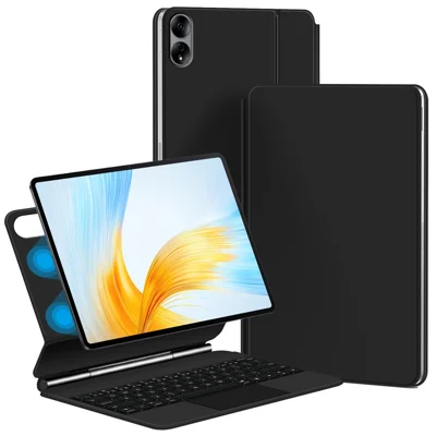 For Honor MagicPad 13 Magnetisk Flydende Bluetooth-tastatur + Læderet Tablet Holder (Engelsk)