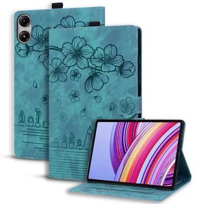 For Xiaomi Redmi Pad Pro Case Card Slots Leather Tablet Stand Folio Cover Flower Cat - - Green