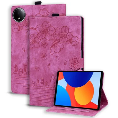 For Xiaomi Redmi Pad SE 4G 8.7 inch Case Card Slots Leather Tablet Stand Folio Cover Flower Cat - Rose